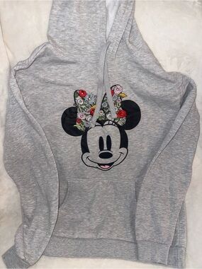 Disney Gray Hoodie with Floral Bow Embroidered Minnie Mouse